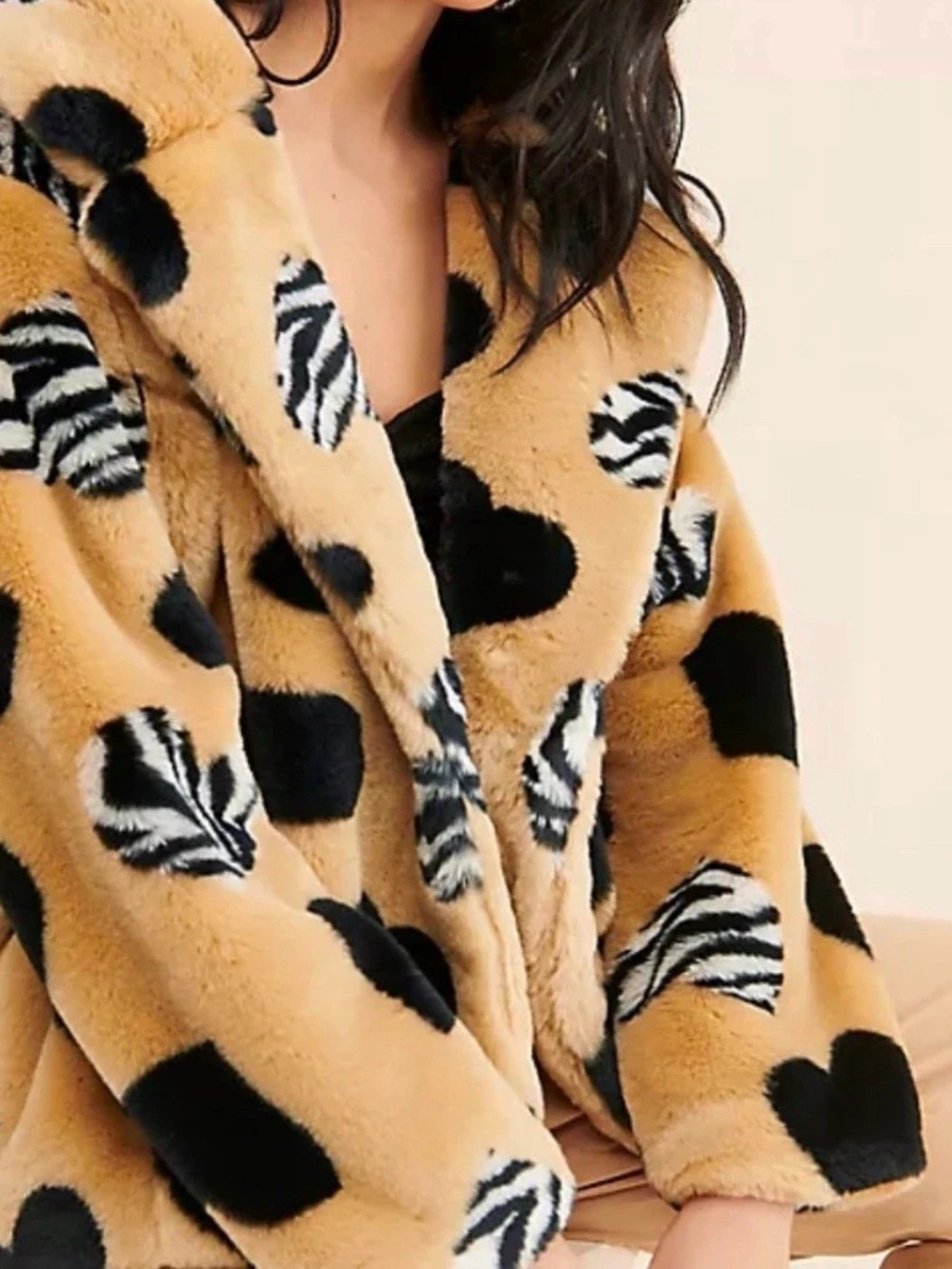 Anthropologie Maeve Faux Fur Hearts Statement Coat XL